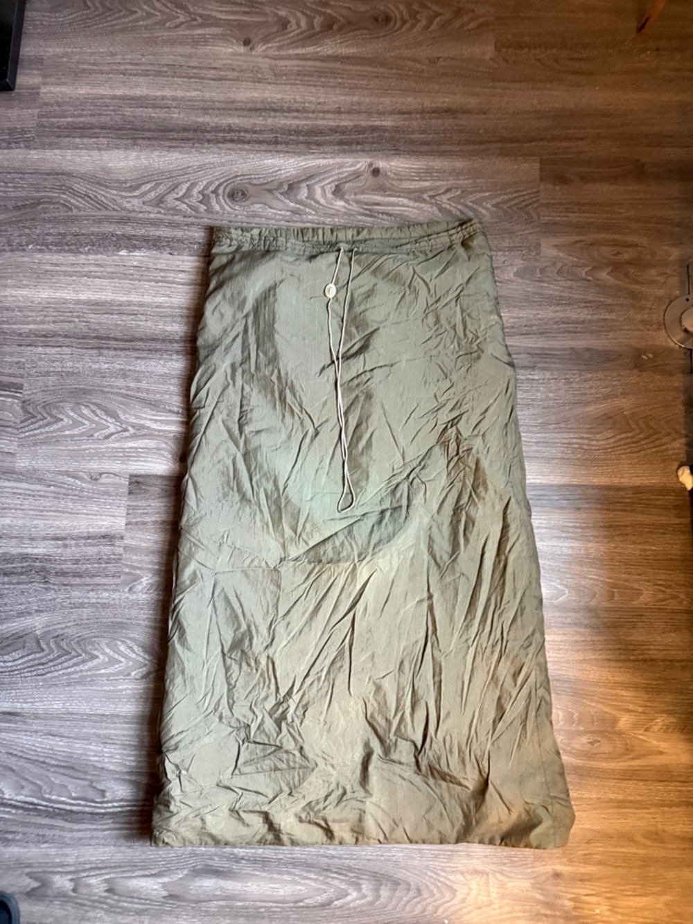 Olive Duvet Drawstring Maxi Skirt — Casual Full-Length Women’s Skirt, Sz. Medium